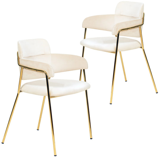 Axis Upholstered Dining Chair with Curved Open-Back Design and Gold Stainless Steel Legs Set of 2 - Elax Furniture