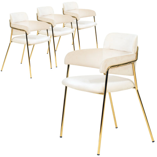 Axis Upholstered Dining Chair with Curved Open-Back Design and Gold Stainless Steel Legs Set of 4 - Elax Furniture