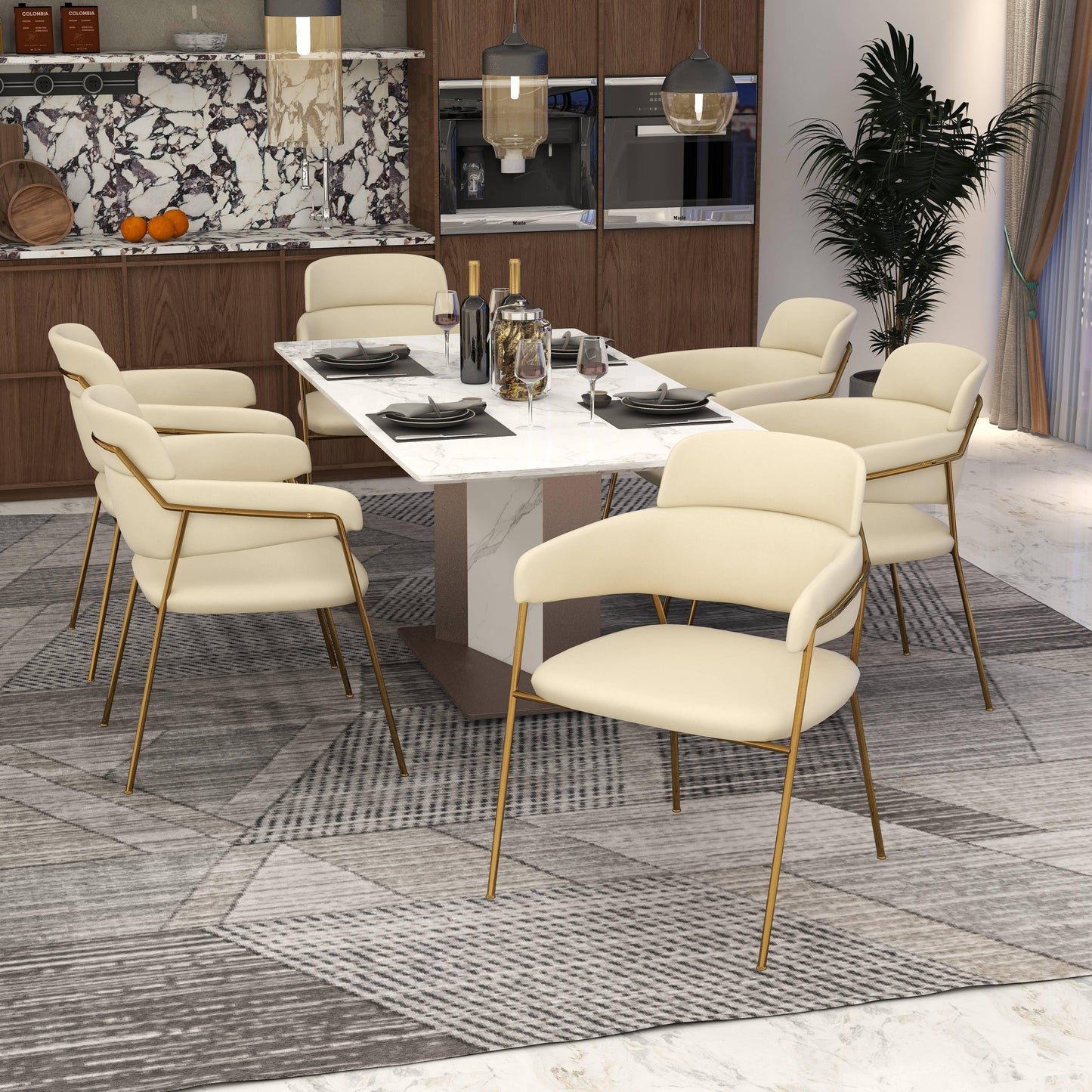 Axis Upholstered Dining Chair with Curved Open-Back Design and Gold Stainless Steel Legs Set of 4 - Elax Furniture