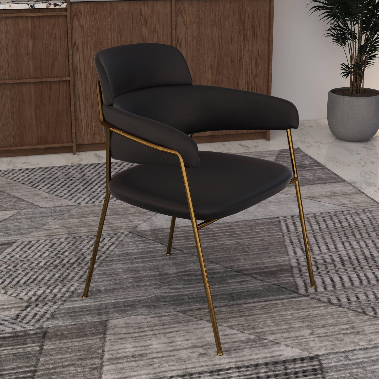 Axis Upholstered Dining Chair with Curved Open-Back Design and Gold Stainless Steel Legs Set of 2 - Elax Furniture