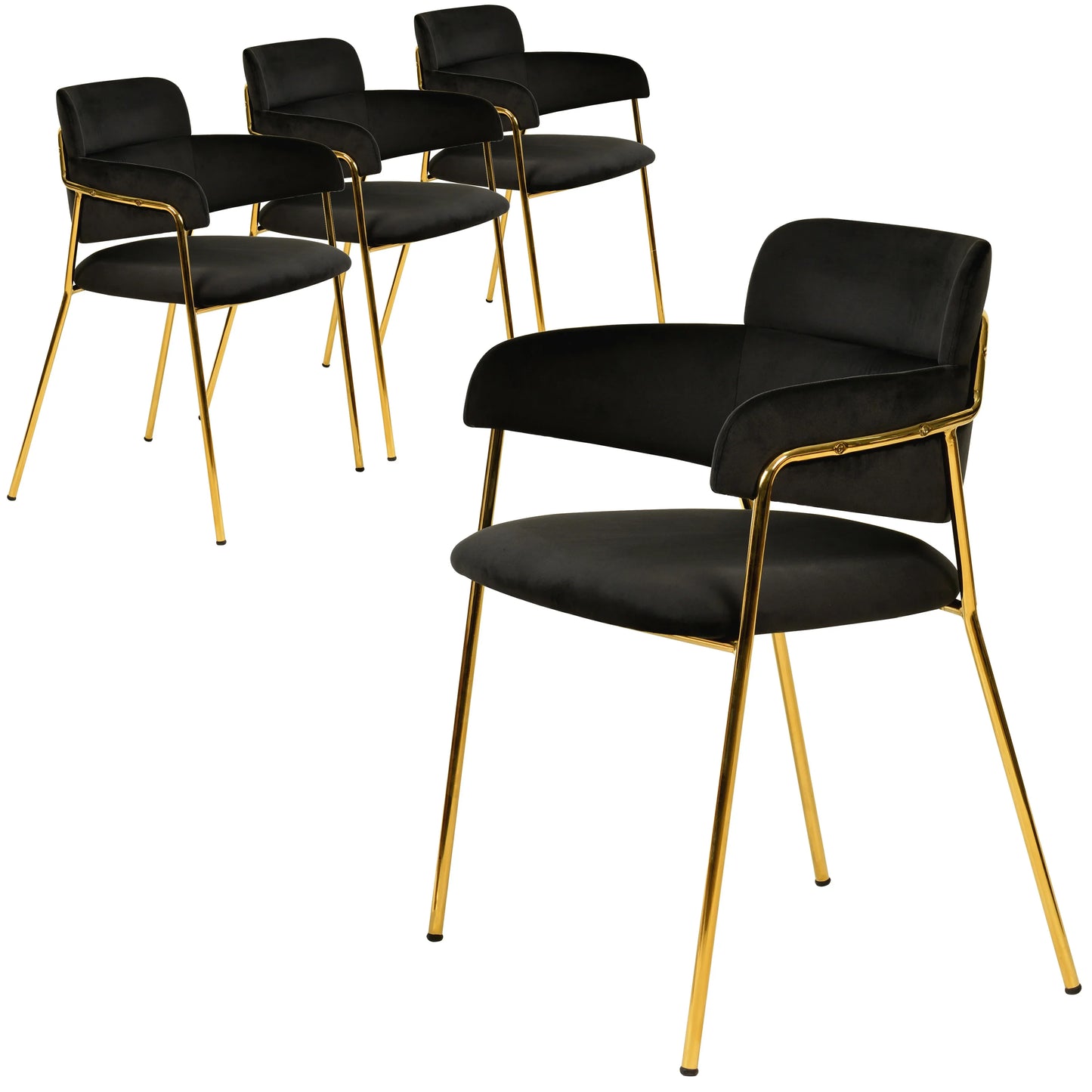 Axis Upholstered Dining Chair with Curved Open-Back Design and Gold Stainless Steel Legs Set of 4 - Elax Furniture