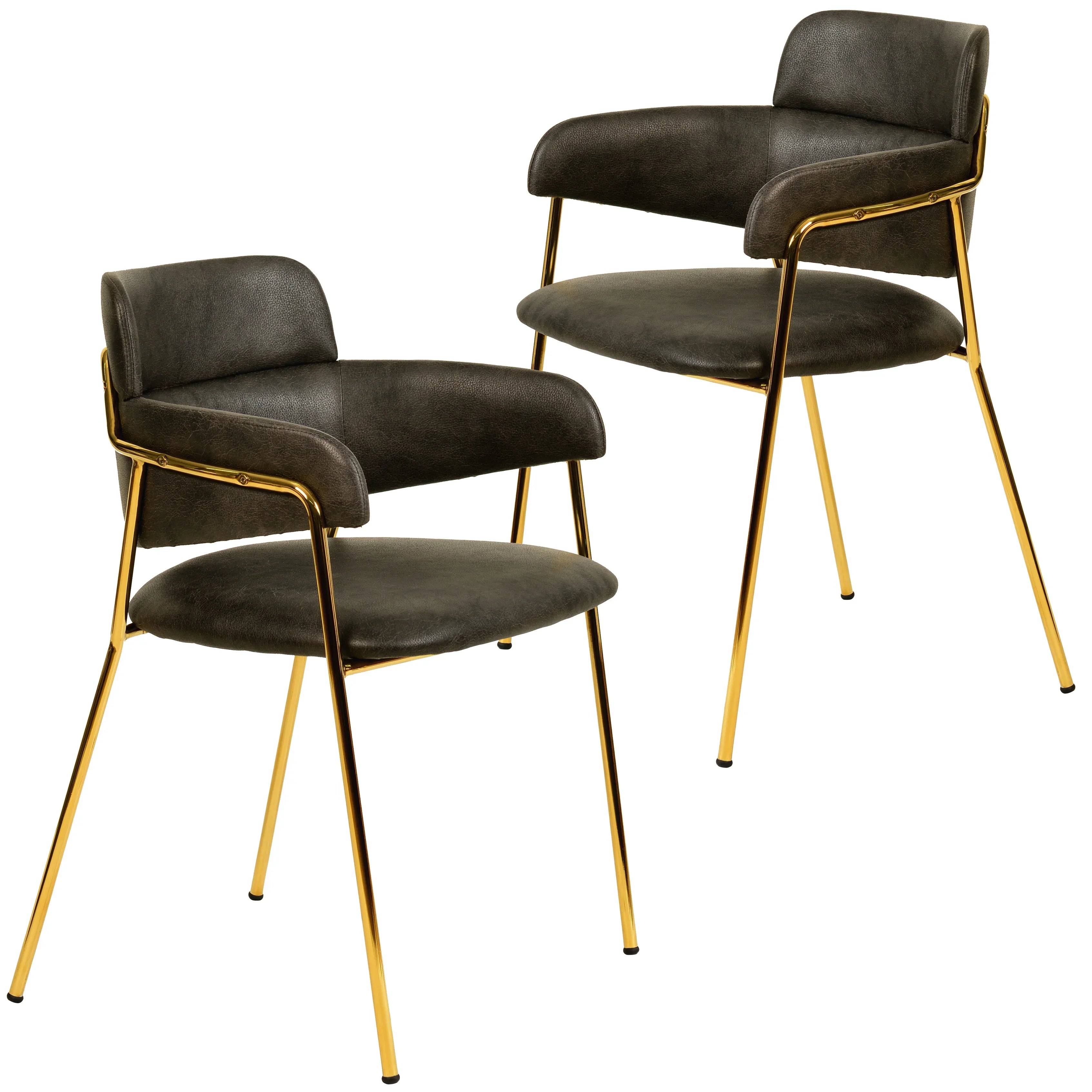 Axis Upholstered Dining Chair with Curved Open-Back Design and Gold Stainless Steel Legs Set of 2 - Elax Furniture