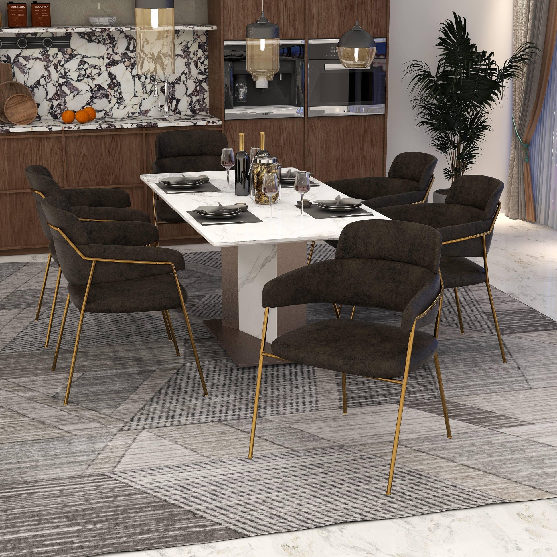 Axis Upholstered Dining Chair with Curved Open-Back Design and Gold Stainless Steel Legs Set of 2 - Elax Furniture