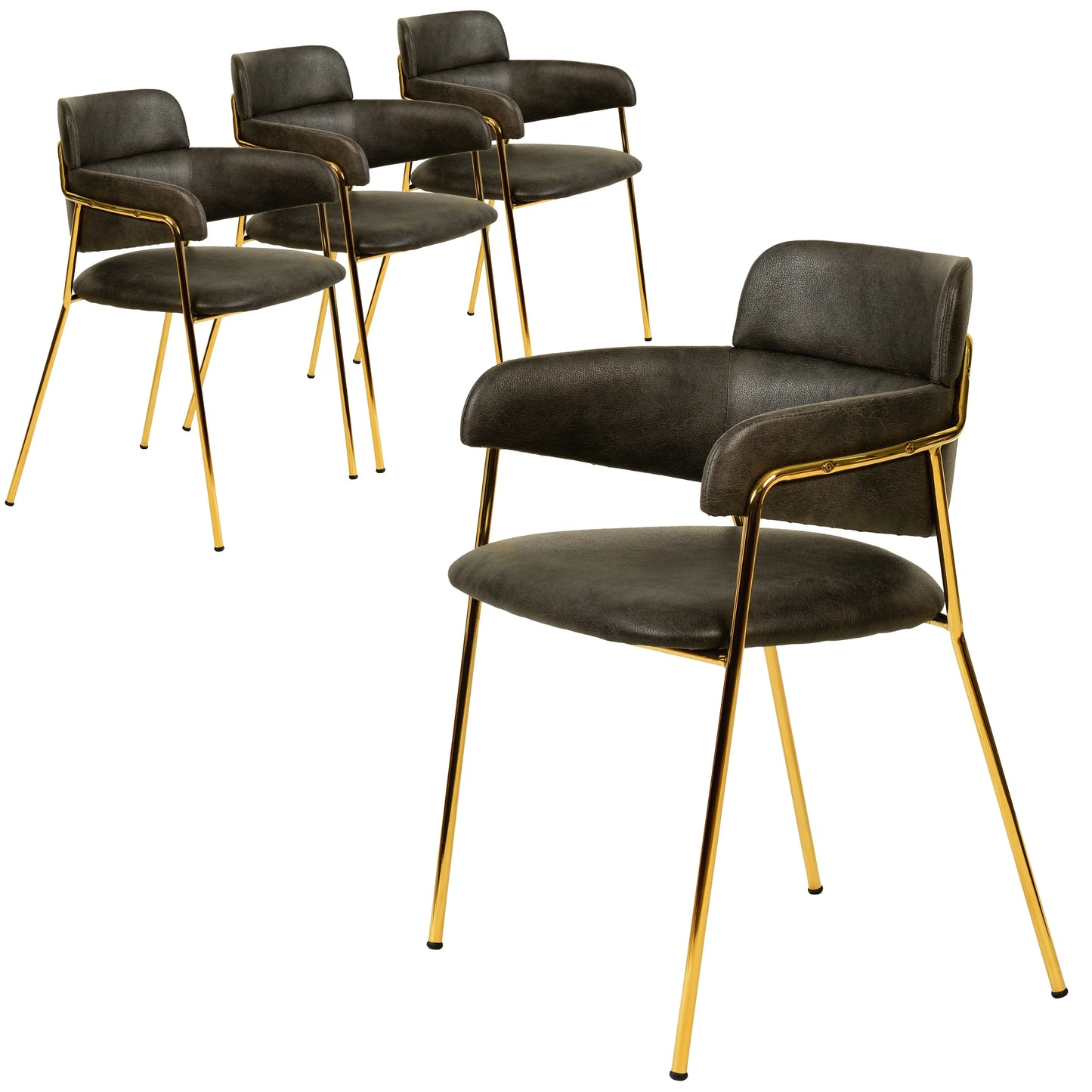 Axis Upholstered Dining Chair with Curved Open-Back Design and Gold Stainless Steel Legs Set of 4 - Elax Furniture