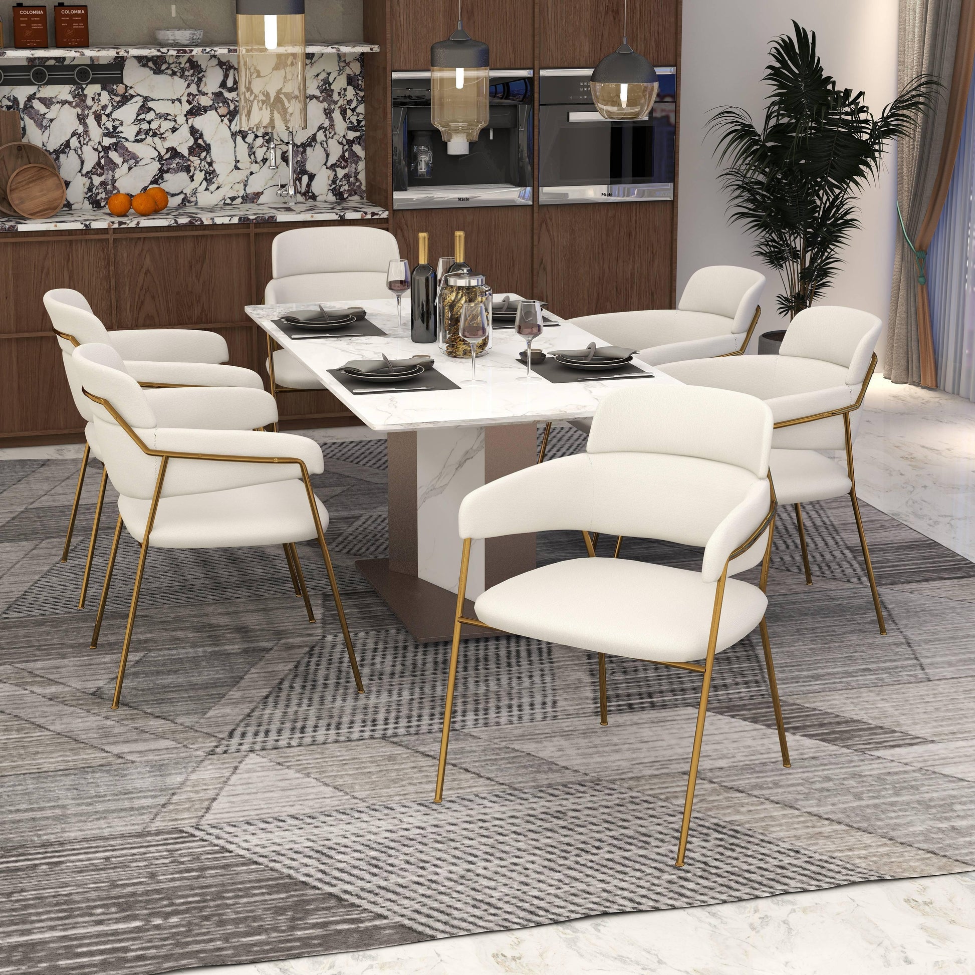 Axis Upholstered Dining Chair with Curved Open-Back Design and Gold Stainless Steel Legs Set of 2 - Elax Furniture