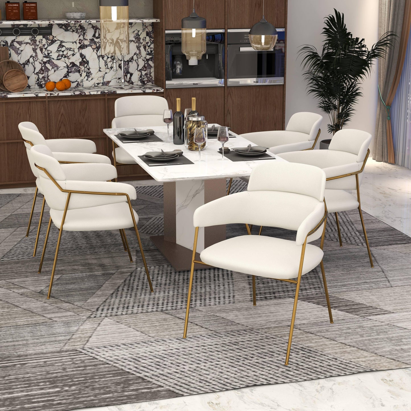 Axis Upholstered Dining Chair with Curved Open-Back Design and Gold Stainless Steel Legs Set of 4 - Elax Furniture