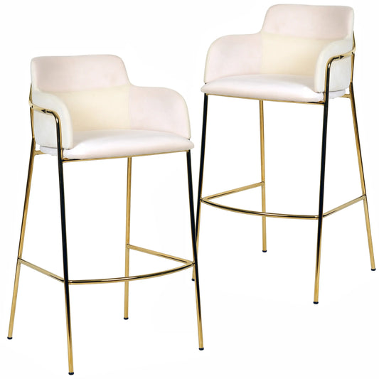 Axis 40" Low-Back Bar Stool Ergonomic Pub Chair with Gold Stainless Steel Base Set of 2 - Elax Furniture
