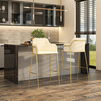 Axis 40" Low-Back Bar Stool Ergonomic Pub Chair with Gold Stainless Steel Base Set of 2 - Elax Furniture