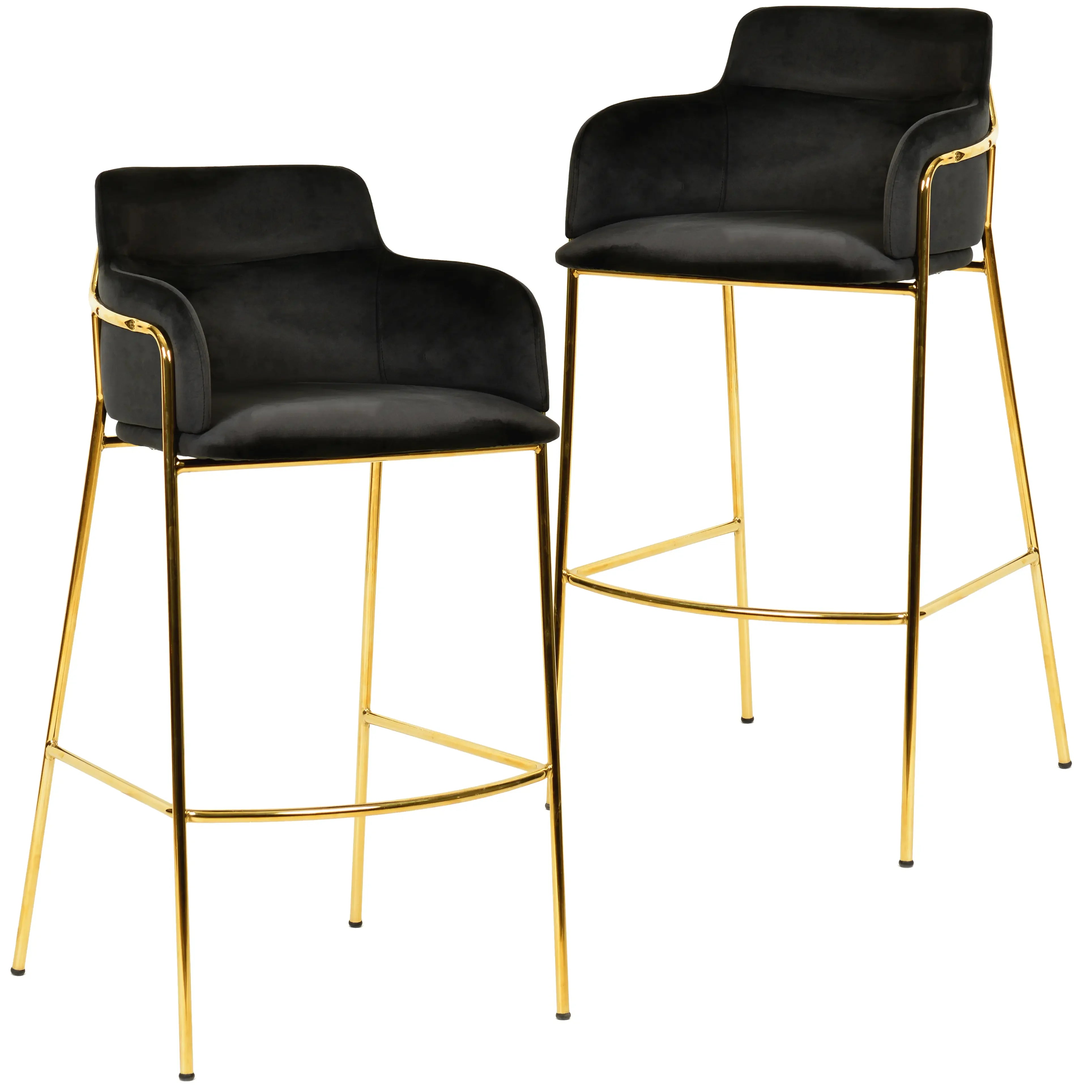 Axis 40" Low-Back Bar Stool Ergonomic Pub Chair with Gold Stainless Steel Base Set of 2 - Elax Furniture