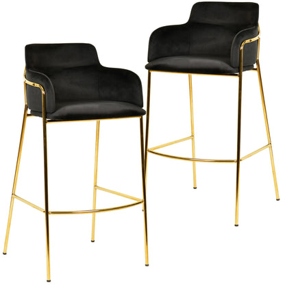 Axis 40" Low-Back Bar Stool Ergonomic Pub Chair with Gold Stainless Steel Base Set of 2 - Elax Furniture