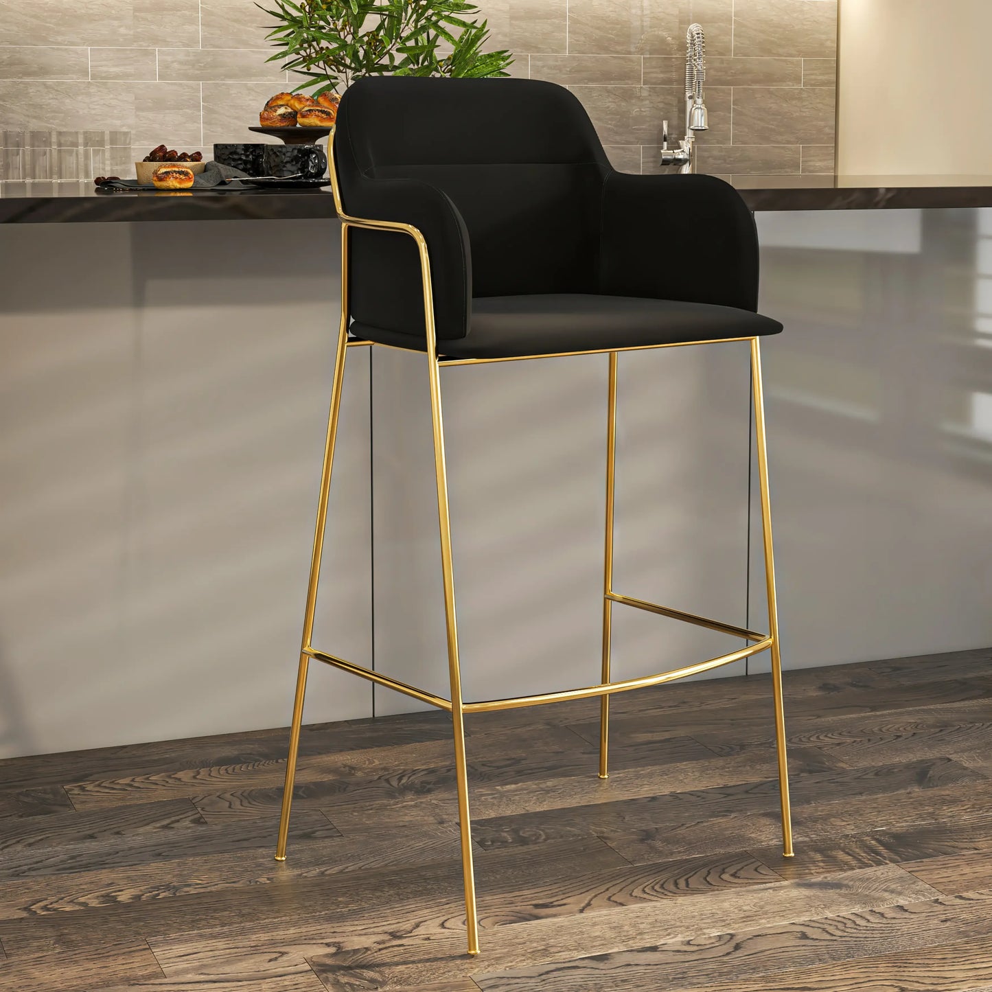 Axis 40" Low-Back Bar Stool Ergonomic Pub Chair with Gold Stainless Steel Base Set of 2 - Elax Furniture