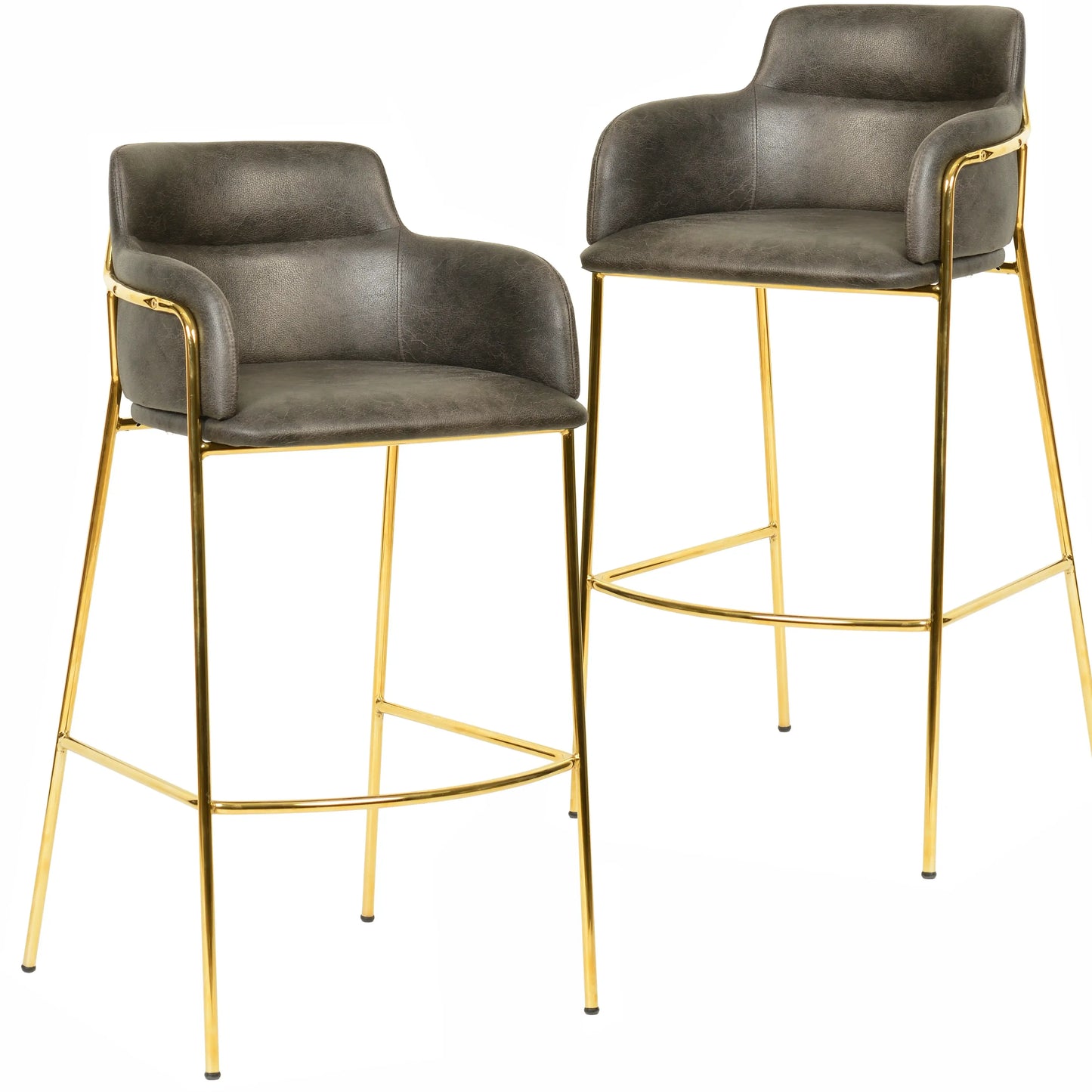 Axis 40" Low-Back Bar Stool Ergonomic Pub Chair with Gold Stainless Steel Base Set of 2 - Elax Furniture