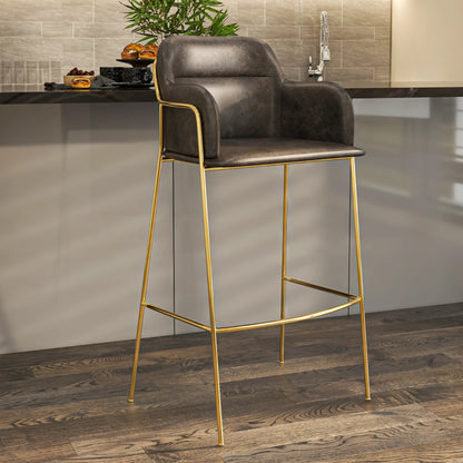 Axis 40" Low-Back Bar Stool Ergonomic Pub Chair with Gold Stainless Steel Base Set of 2 - Elax Furniture