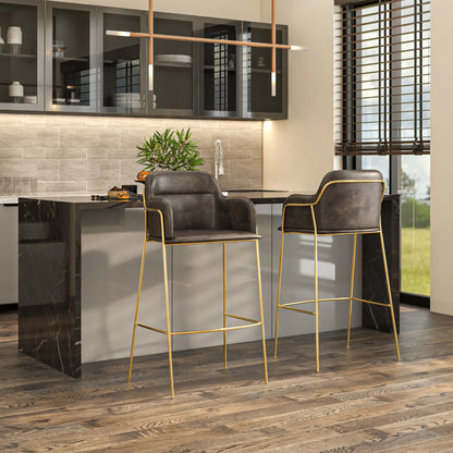 Axis 40" Low-Back Bar Stool Ergonomic Pub Chair with Gold Stainless Steel Base Set of 2 - Elax Furniture