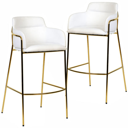 Axis 40" Low-Back Bar Stool Ergonomic Pub Chair with Gold Stainless Steel Base Set of 2 - Elax Furniture