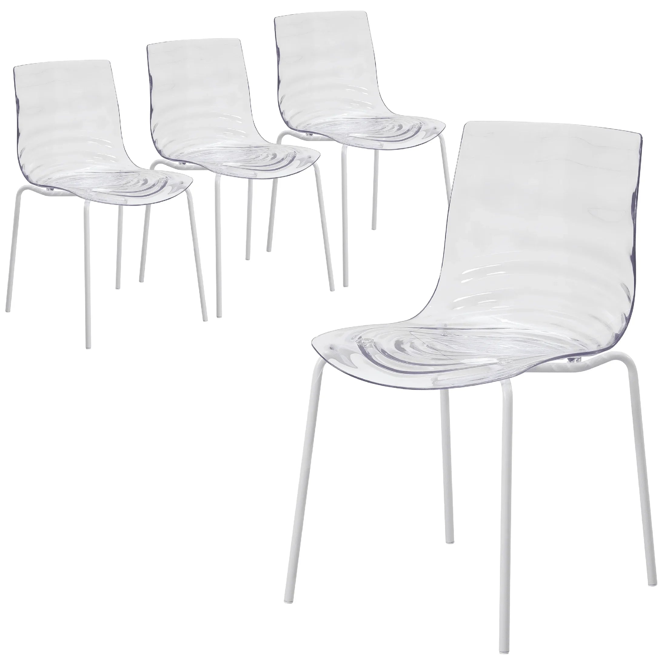 Astor Water Ripple Design Dining Chair in White Stainless Steel Set of 4 - Elax Furniture