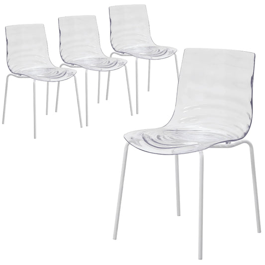 Astor Water Ripple Design Dining Chair in White Stainless Steel Set of 4 - Elax Furniture