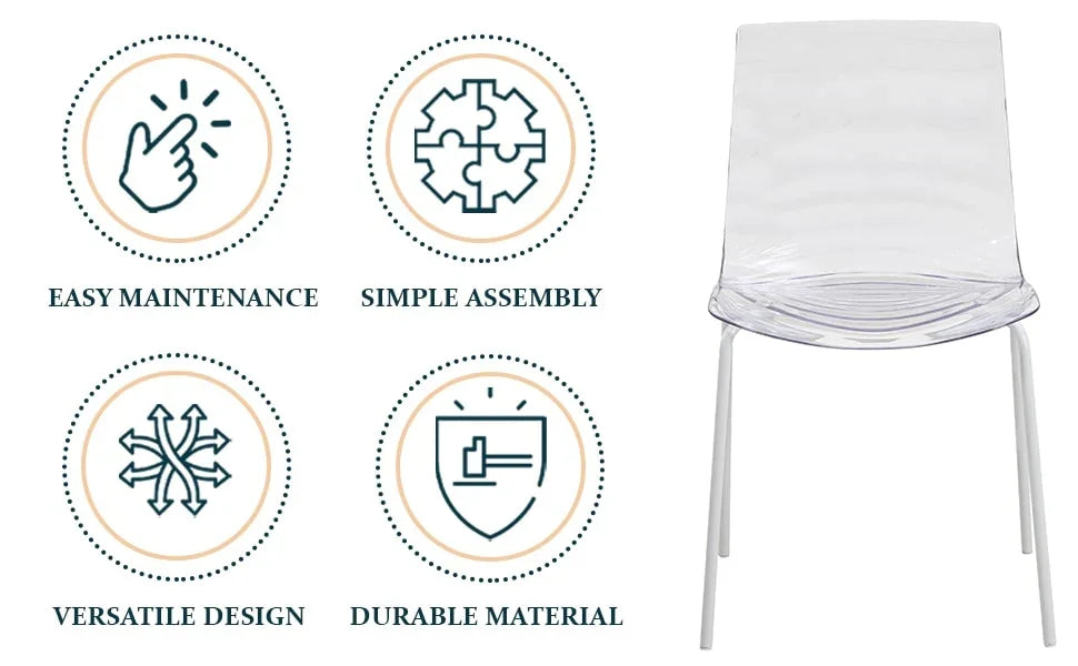 Astor Dining Chairs with ABS Plastic Seats in White Stainless Steel - Elax Furniture