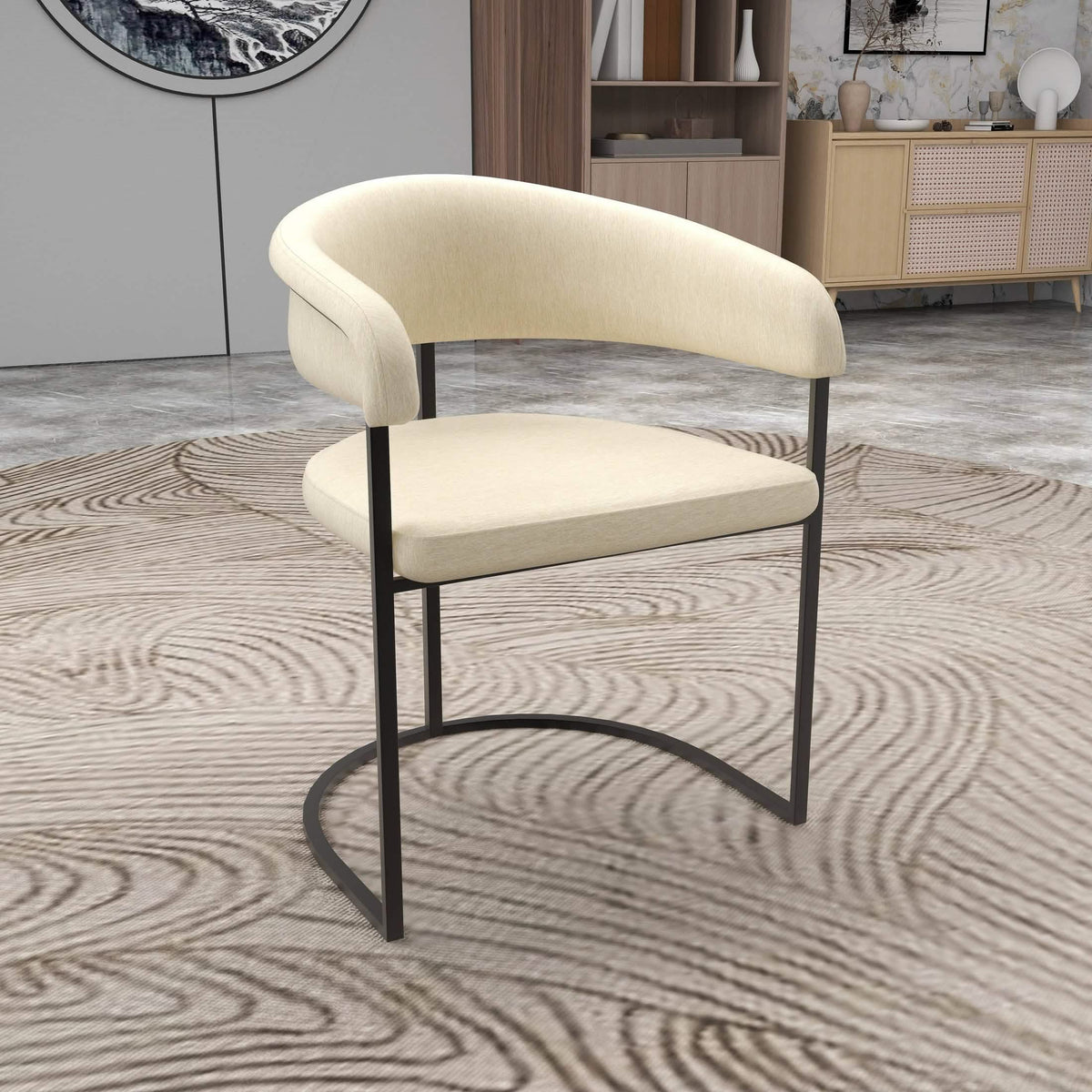 Aero Modern Upholstered Dining Chair with Padded Seat and Powder-Coated Iron Frame Oatmeal Polyester Dining Chair Your Vendor Name