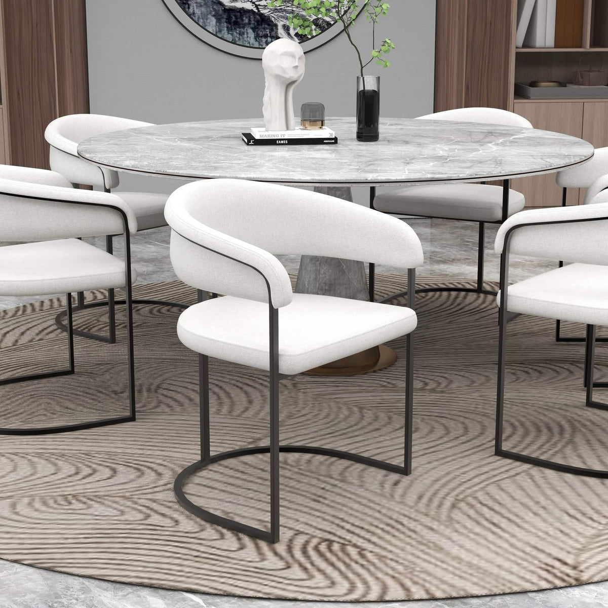 Aero Modern Upholstered Dining Chair with Padded Seat and Powder-Coated Iron Frame White Boucle Dining Chair Your Vendor Name