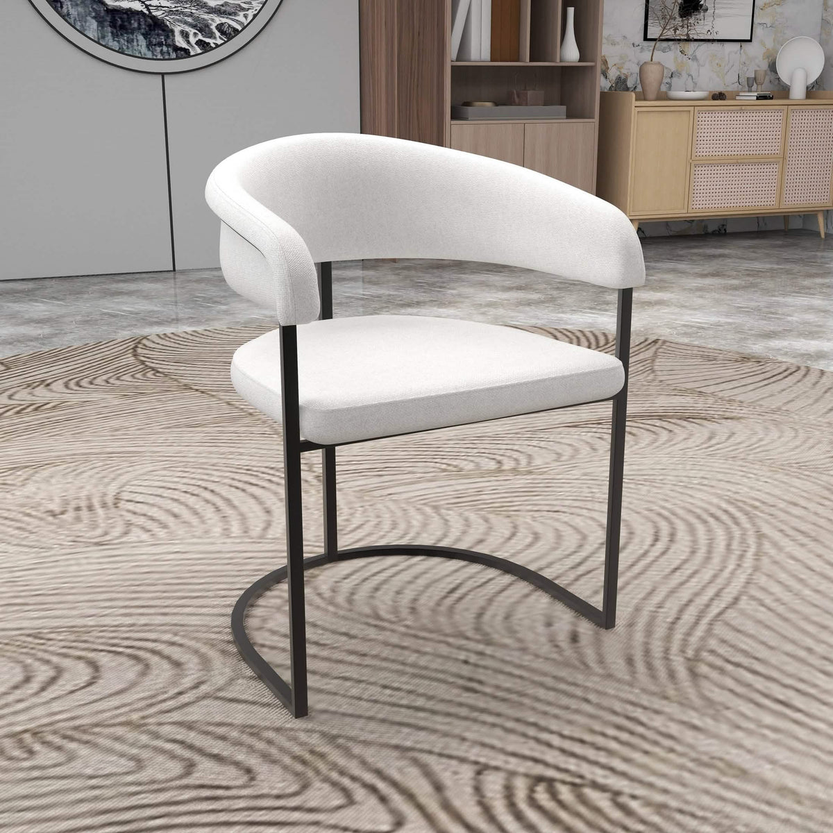 Aero Modern Upholstered Dining Chair with Padded Seat and Powder-Coated Iron Frame White Boucle Dining Chair Your Vendor Name