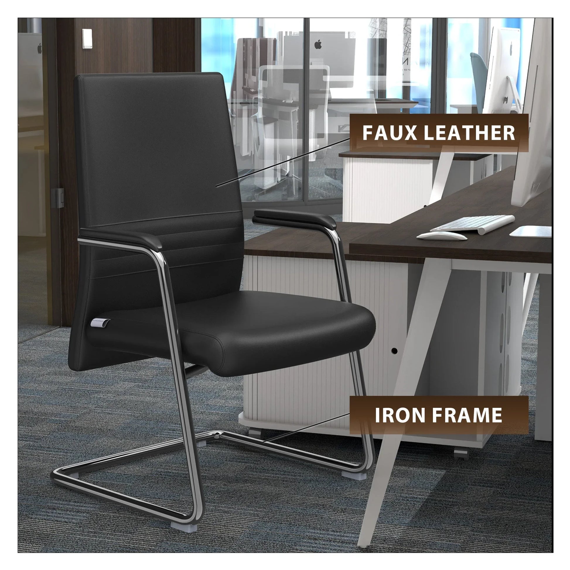 Aleen Office Chair with Upholstered Seat and Metal Armrest - Elax Furniture