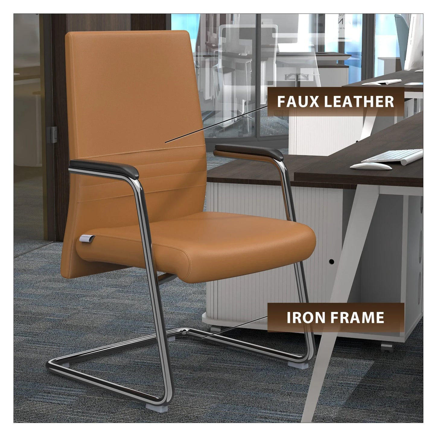 Aleen Office Chair with Upholstered Seat and Metal Armrest - Elax Furniture