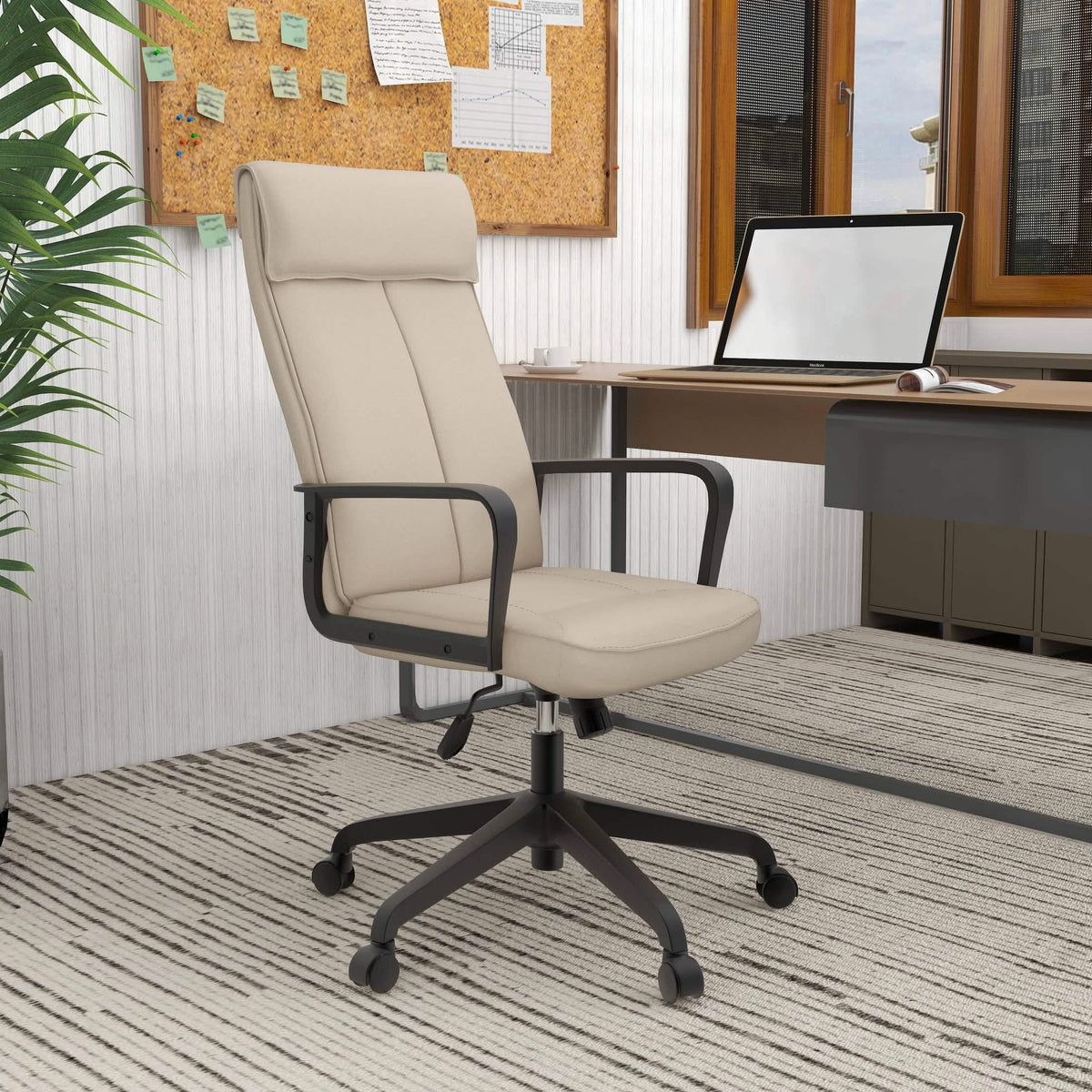 Aiaria Ergonomic High-Back Leather Office Chair with Adjustable Height, Swivel, Tilt, and Double Wheel Casters Tan Office Chair Your Vendor Name