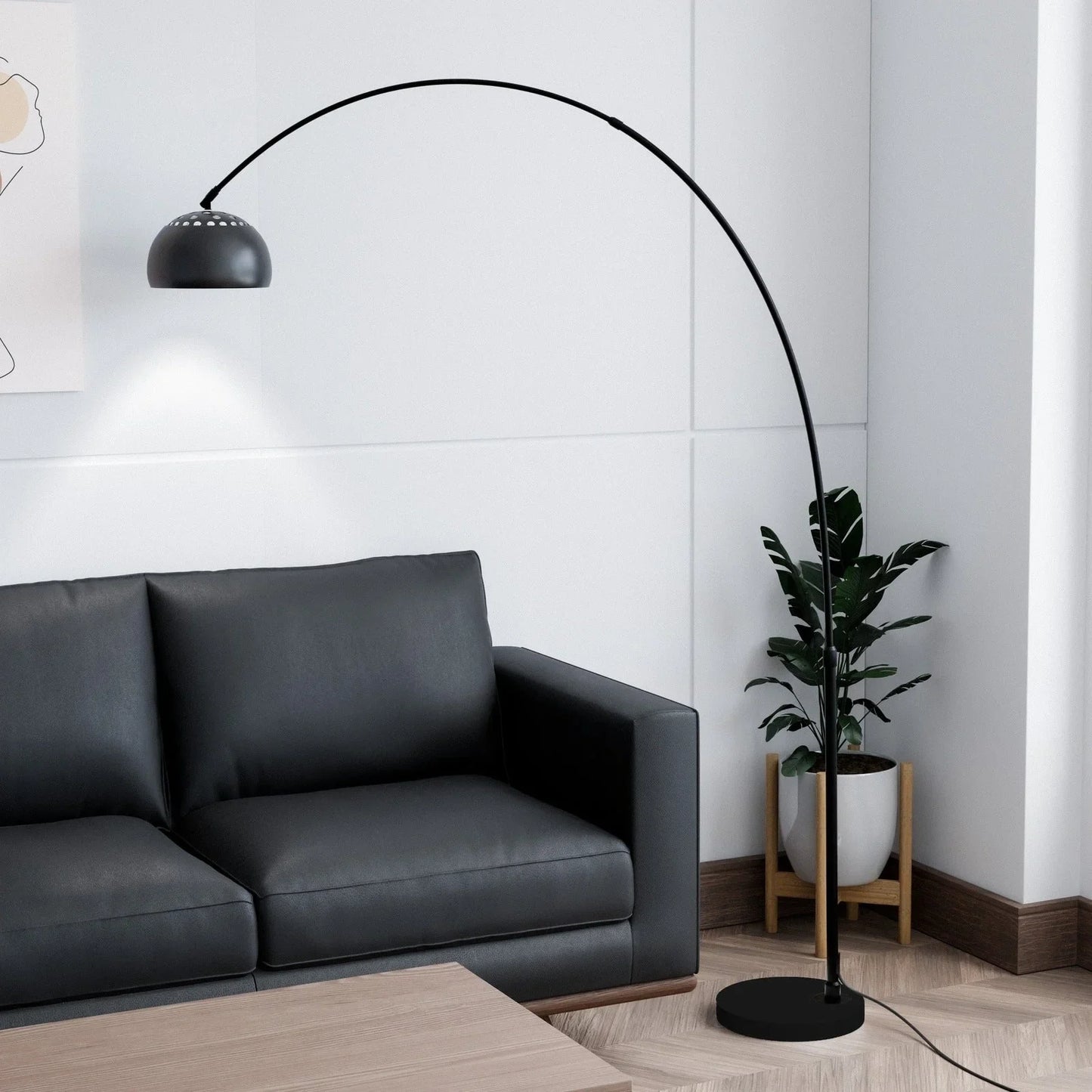 Arco Modern 76" Arched Floor Lamp: Black Marble Base & Metal Dome Shade - Elax Furniture