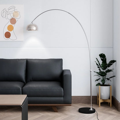 Arco Modern 76" Arched Floor Lamp: Black Marble Base & Metal Dome Shade - Elax Furniture