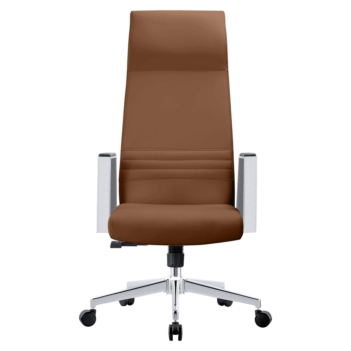 Aleen High-Back Office Chair in Upholstered Leather and Iron Frame with Swivel and Tilt Dark Brown Office Chair Leisuremod