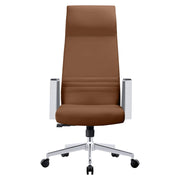 Aleen High-Back Office Chair in Upholstered Leather and Iron Frame with Swivel and Tilt Dark Brown Office Chair Leisuremod