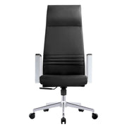 Aleen High-Back Office Chair in Upholstered Leather and Iron Frame with Swivel and Tilt Black Office Chair Leisuremod