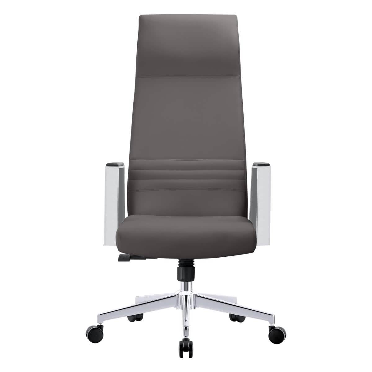 Aleen High-Back Office Chair in Upholstered Leather and Iron Frame with Swivel and Tilt Grey Office Chair Leisuremod