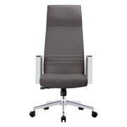 Aleen High-Back Office Chair in Upholstered Leather and Iron Frame with Swivel and Tilt Grey Office Chair Leisuremod