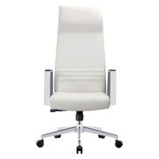 Aleen High-Back Office Chair in Upholstered Leather and Iron Frame with Swivel and Tilt White Office Chair Leisuremod