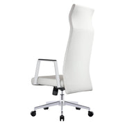 Aleen High-Back Office Chair in Upholstered Leather and Iron Frame with Swivel and Tilt White Office Chair Leisuremod