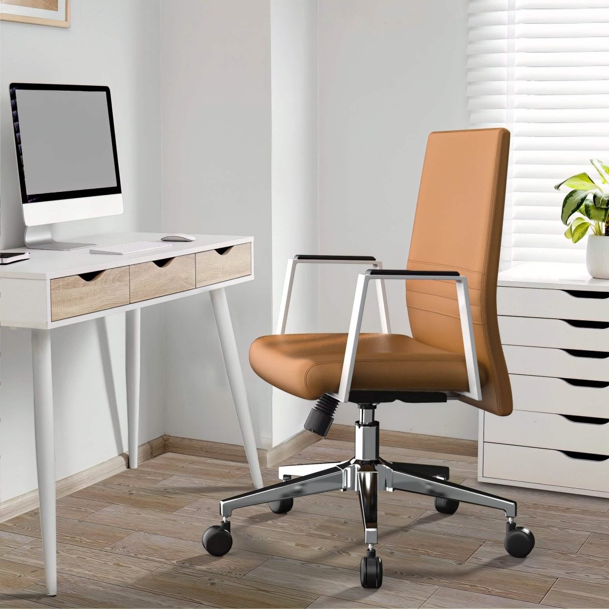 Aleen Leather Office Chair with Adjustable Height, Tilt and 360 Degree Swivel Acorn Brown Office Chair Leisuremod