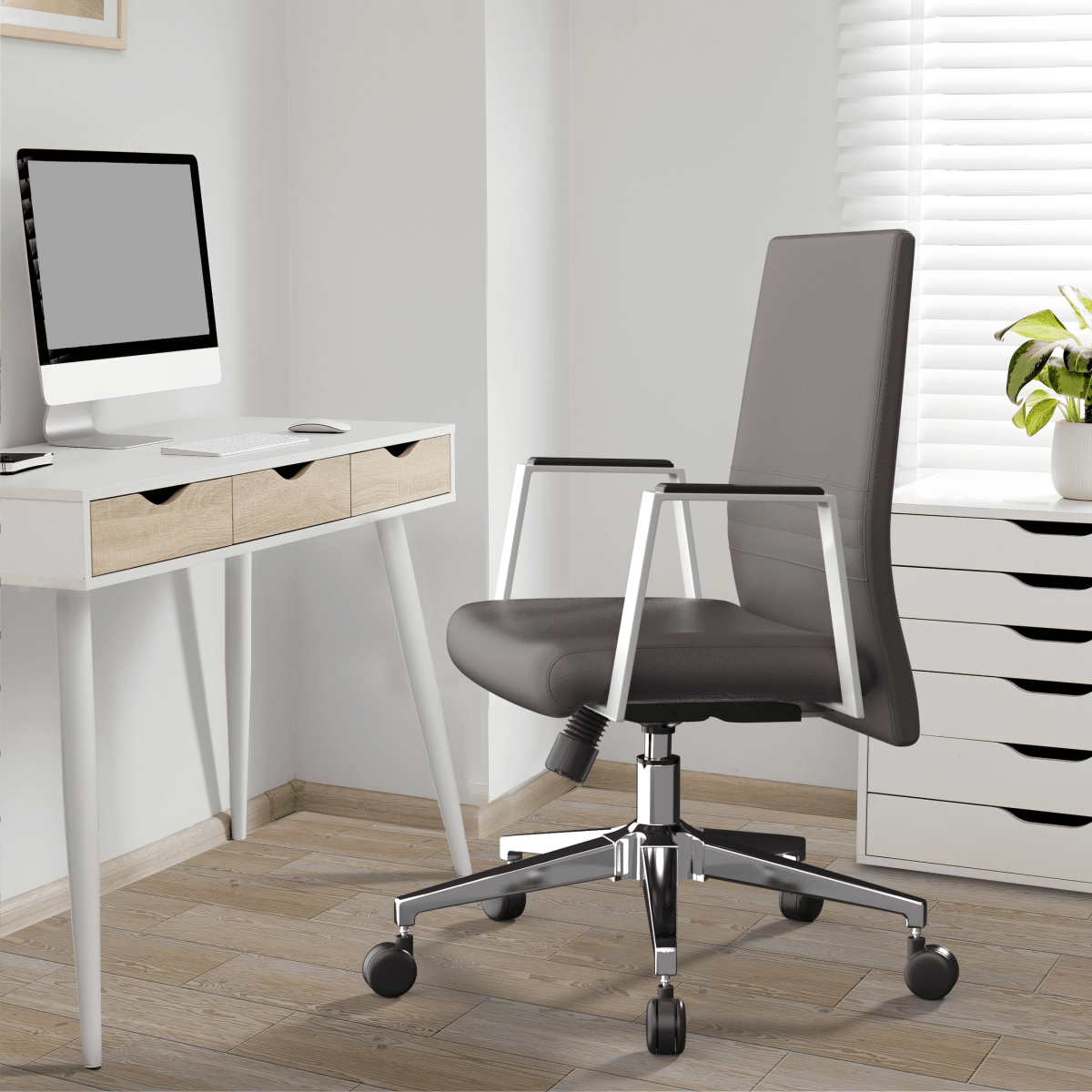 Aleen Leather Office Chair with Adjustable Height, Tilt and 360 Degree Swivel Grey Office Chair Leisuremod