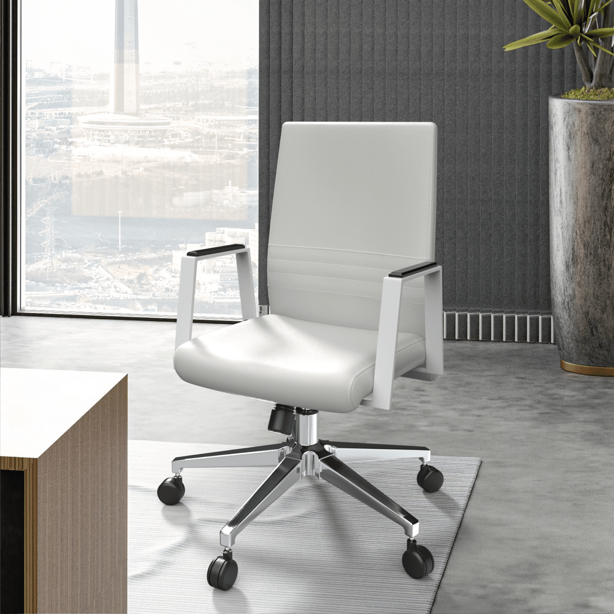 Aleen Leather Office Chair with Adjustable Height, Tilt and 360 Degree Swivel White Office Chair Leisuremod