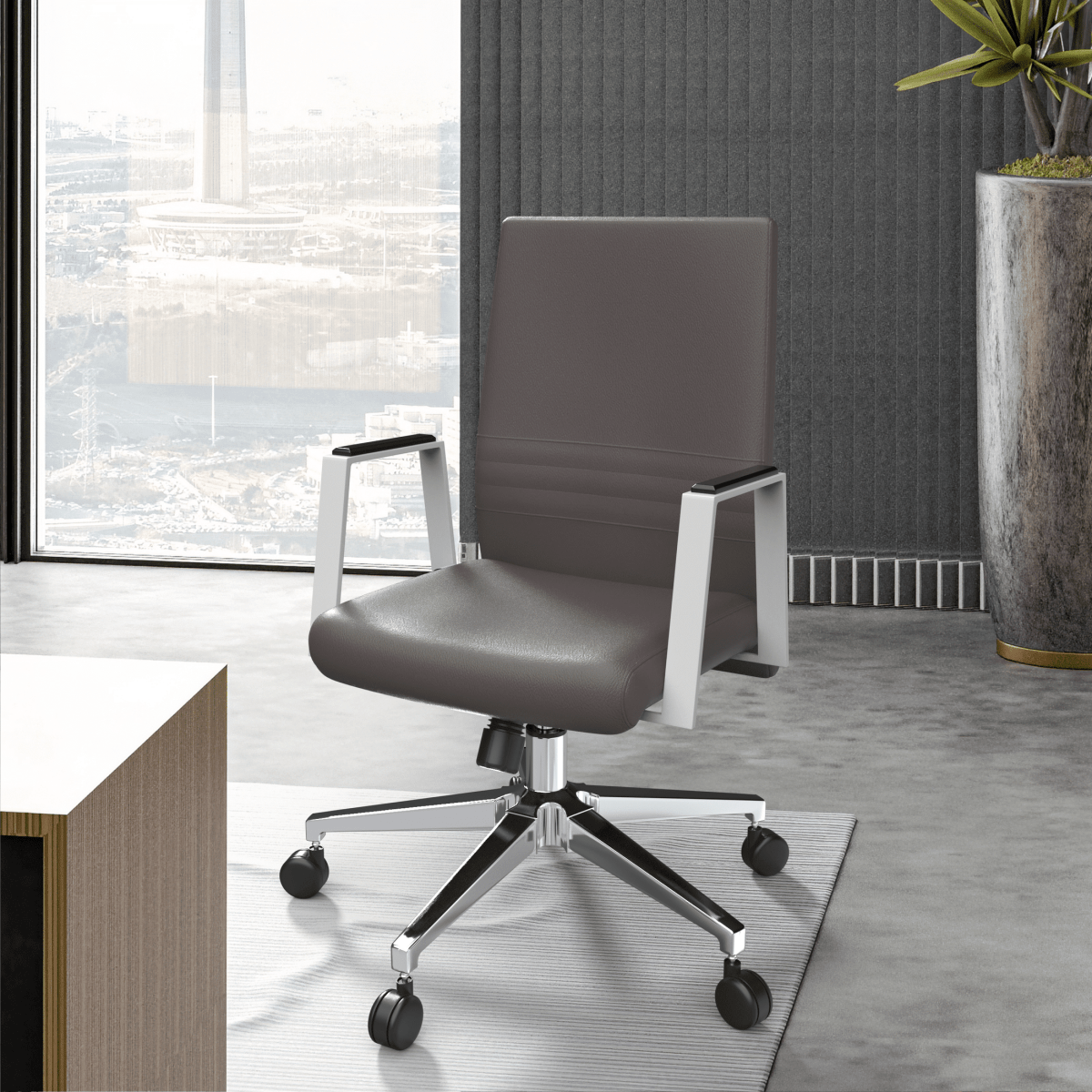Aleen Leather Office Chair with Adjustable Height, Tilt and 360 Degree Swivel Grey Office Chair Leisuremod