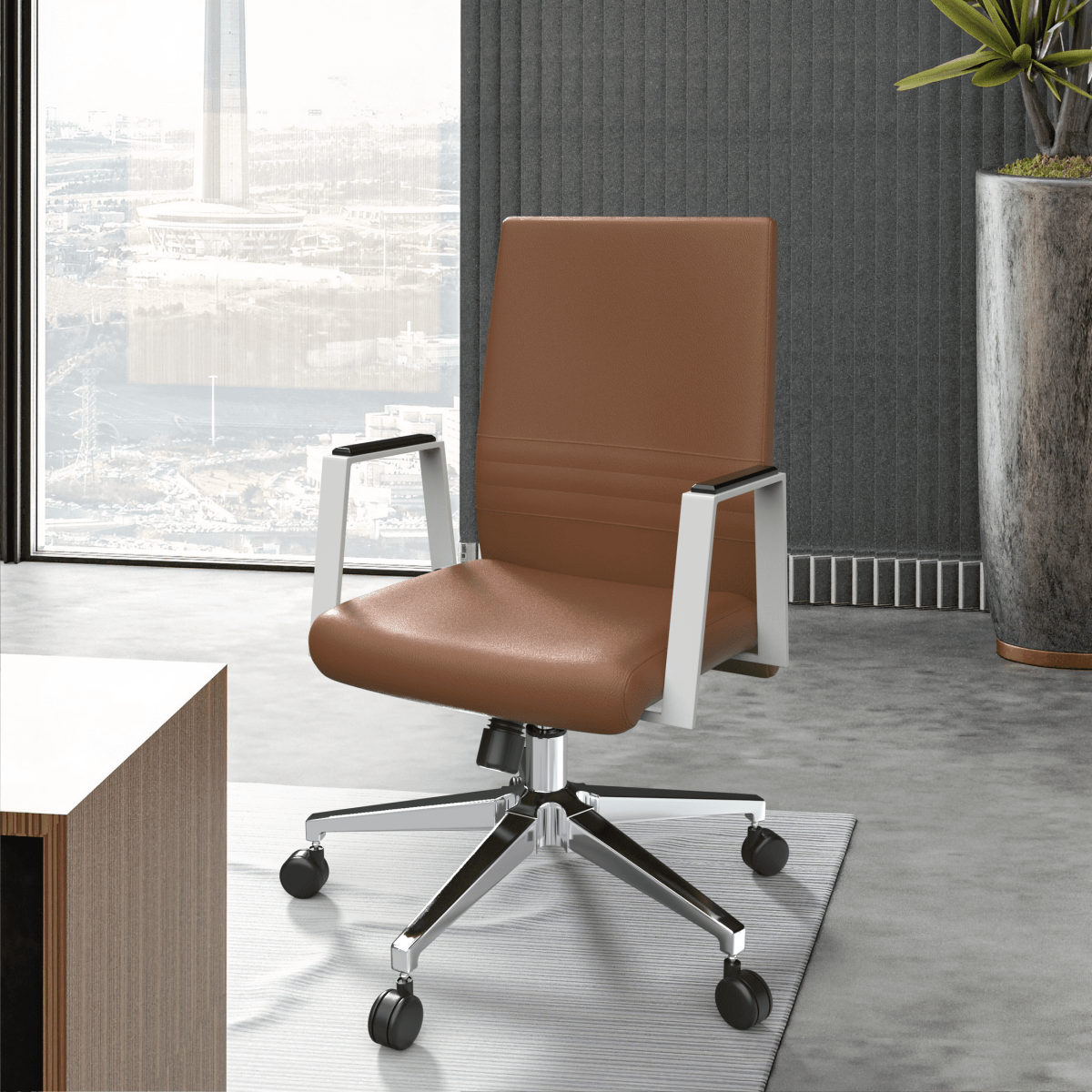 Aleen Leather Office Chair with Adjustable Height, Tilt and 360 Degree Swivel Dark Brown Office Chair Leisuremod