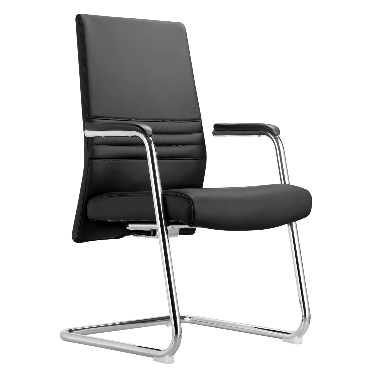Aleen Office Chair with Upholstered Seat and Metal Armrest Black Office Chair Leisuremod