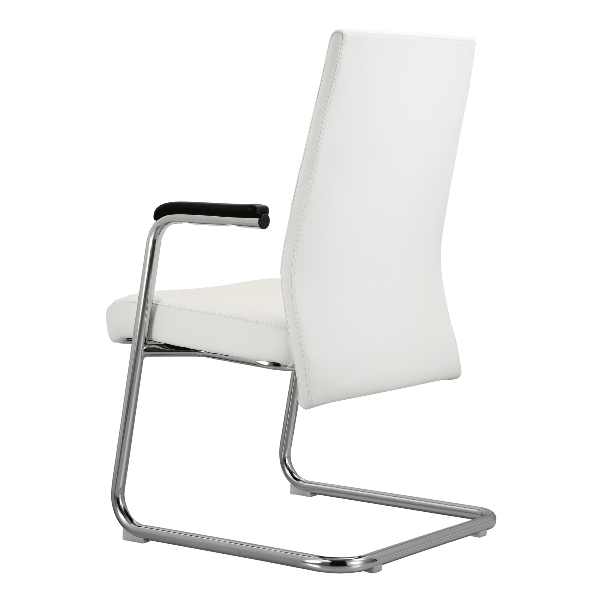 Aleen Office Chair with Upholstered Seat and Metal Armrest White Office Chair Leisuremod