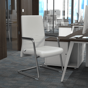 Aleen Office Chair with Upholstered Seat and Metal Armrest White Office Chair Leisuremod