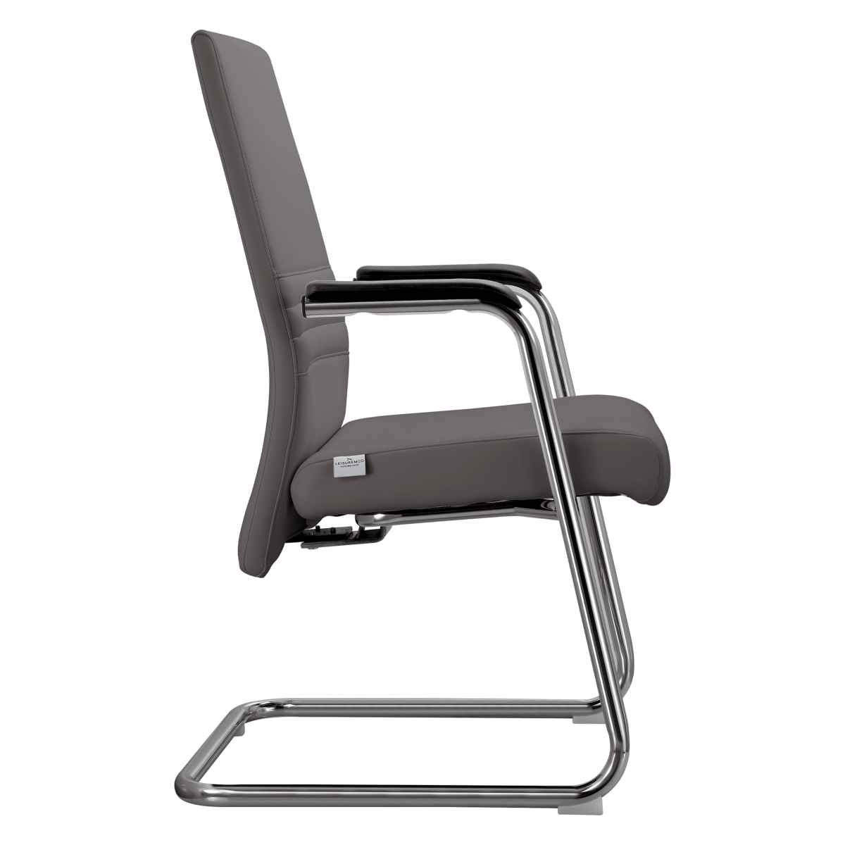 Aleen Office Chair with Upholstered Seat and Metal Armrest Grey Office Chair Leisuremod