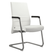 Aleen Office Chair with Upholstered Seat and Metal Armrest White Office Chair Leisuremod