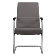 Aleen Office Chair with Upholstered Seat and Metal Armrest Grey Office Chair Leisuremod
