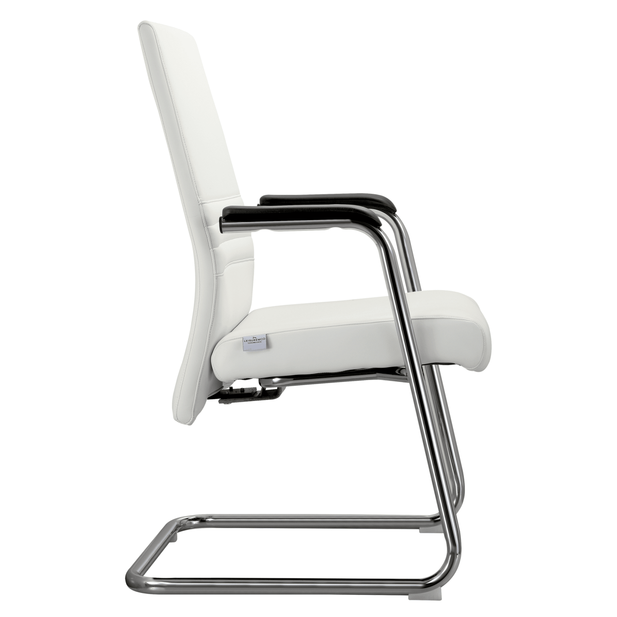 Aleen Office Chair with Upholstered Seat and Metal Armrest White Office Chair Leisuremod