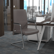 Aleen Office Chair with Upholstered Seat and Metal Armrest Grey Office Chair Leisuremod